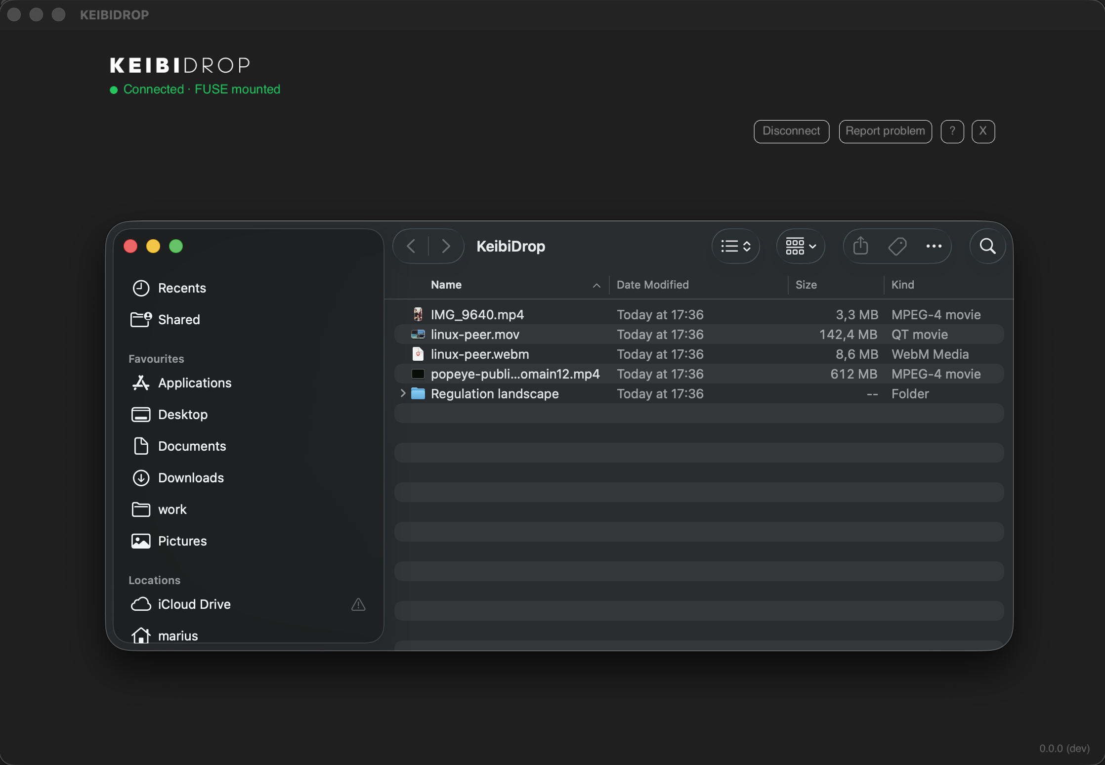 KeibiDrop shared folder visible in macOS Finder