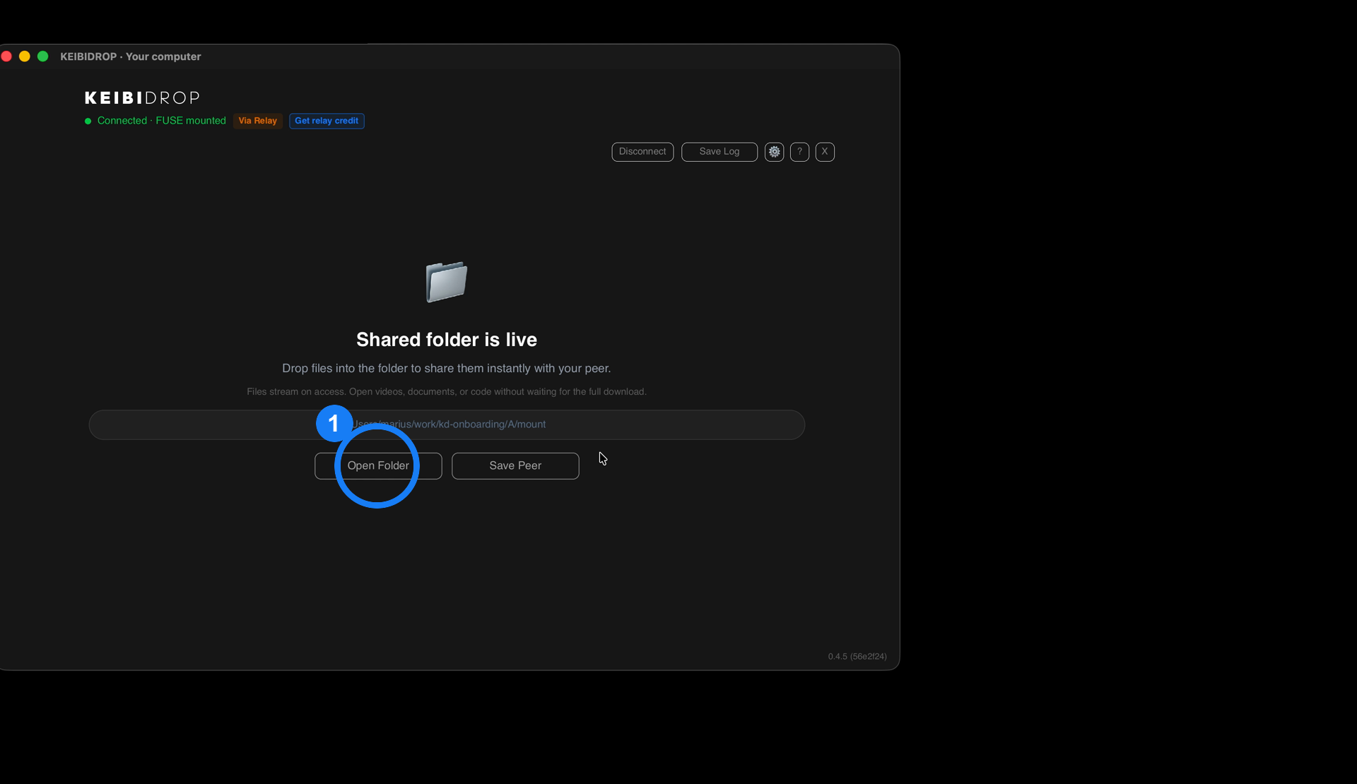 The connected screen with a ring around Open Folder